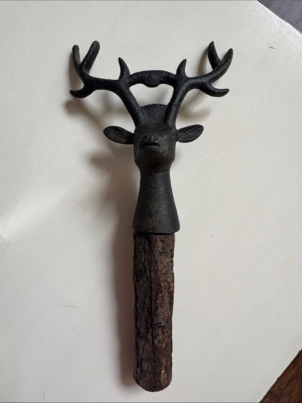 Rustic Deer Head bottle opener in dark and Brown wood handle vintage
